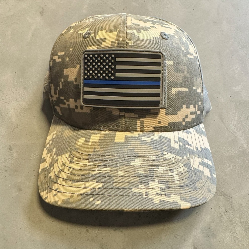 Rapdom Tactical Gear Camo Hat Thin‎ Blue Line American Flag Patch Adjustable Cap